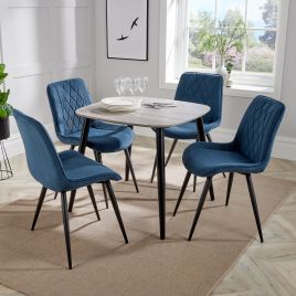ASHES Square Wood Dining Table with 4 Fabric Chairs Set - Grey, 85.5cm