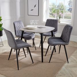 ASHES Square Wood Dining Table with 4 Fabric Chairs Set - Grey