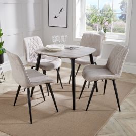 ASHES Square Wood Dining Table with 4 Fabric Chairs Set - Grey, 80cm