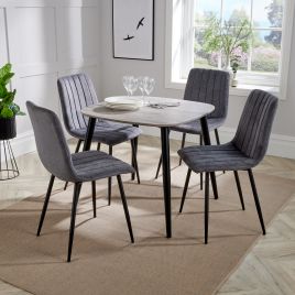 NEXO Square Dining Table with 4 Straight Stitch Fabric Chairs - Grey Oak with Grey