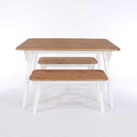 CECILIA 140cm Kitchen Table and 2 Bench Set - White and Oak