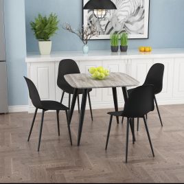 NEXO Square Dining Table with 4 Curve Plastic Chairs - Grey Oak with Black