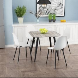 NEXO Square Dining Table with 4 Curve Plastic Chairs - Grey Oak with White