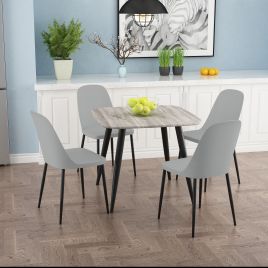 NEXO Square Dining Table with 4 Duo Plastic Chairs - Grey Oak with Grey