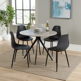 NEXO Round Dining Table with 4 Curve Plastic Chairs - Grey Oak with Black