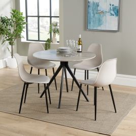 NEXO Round Dining Table with 4 Curve Plastic Chairs - Grey Oak with Calico