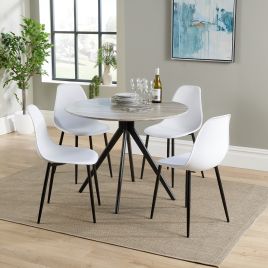 NEXO Round Dining Table with 4 Curve Plastic Chairs - Grey Oak with White