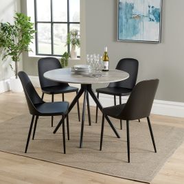 NEXO Round Dining Table with 4 Duo Plastic Chairs - Grey Oak with Black
