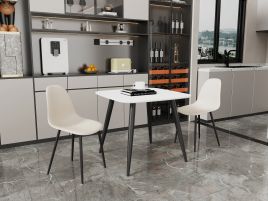 NEXO Square Dining Table with 2 Curve Plastic Chairs - White with Calico