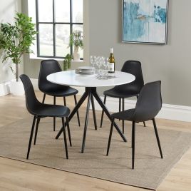 NEXO Round Dining Table with 4 Curve Plastic Chairs - White with Black