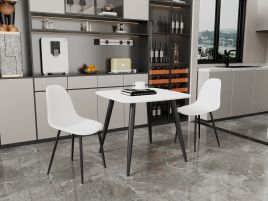 NEXO Square Dining Table with 2 Curve Plastic Chairs - White with White