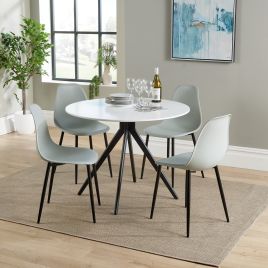 NEXO Round Dining Table with 4 Curve Plastic Chairs - White with Grey