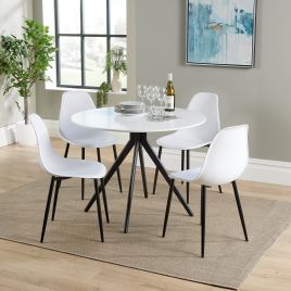 NEXO Round Dining Table with 4 Curve Plastic Chairs - White with White