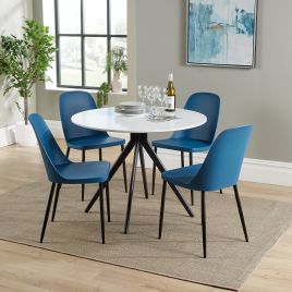 NEXO Round Dining Table with 4 Duo Plastic Chairs - White with Blue