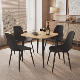 NEXO Square Dining Table with 4 Curve Plastic Chairs - Light Oak with Black