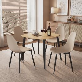 NEXO Square Dining Table with 4 Curve Plastic Chairs - Light Oak with Calico