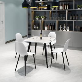 NEXO Square Dining Table with 4 Curve Plastic Chairs - White with White