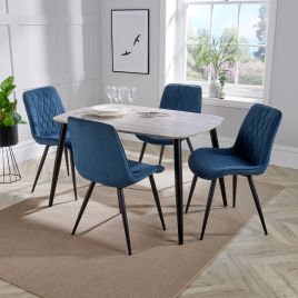 ASHES Rectangular Wood Dining Table with 4 Fabric Chairs Set - Grey, 120cm