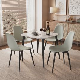 NEXO Sintered Stone Square Dining Table with 4 Chairs - Gloss White with Grey
