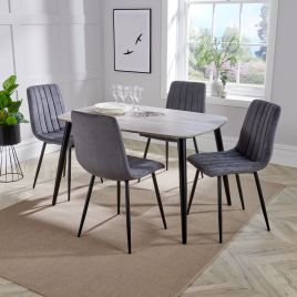 NEXO Rectangular Dining Table with 4 Straight Stitch Fabric Chairs - Grey Oak with Grey