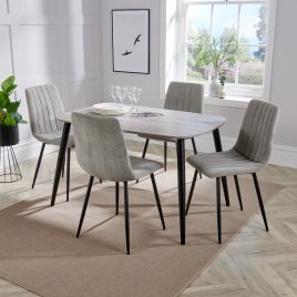 NEXO Rectangular Dining Table with 4 Straight Stitch Fabric Chairs - Grey Oak with Light Grey