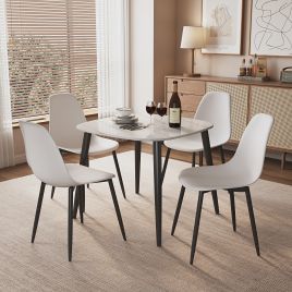 NEXO Sintered Stone Square Dining Table with 4 Curve Plastic Chairs - Gloss White with Gloss White
