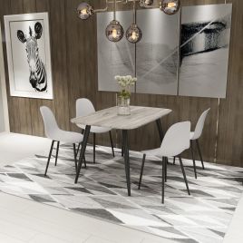 NEXO Rectangular Dining Table with 4 Curve Plastic Chairs - Grey Oak with Calico