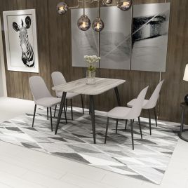 NEXO Rectangular Dining Table with 4 Duo Plastic Chairs - Grey Oak with Calico