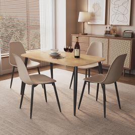 NEXO Rectangular Dining Table with 4 Curve Plastic Chairs - Light Oak with Calico