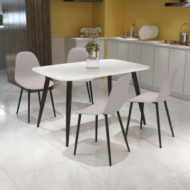 NEXO Rectangular Dining Table with 4 Curve Plastic Chairs - White with Calico