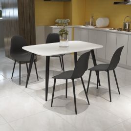 NEXO Rectangular Dining Table with 4 Curve Plastic Chairs - White with Black