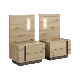 Bedside Table - NIMBUS 2 Drawer Nightstand Oak 60cm