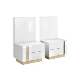 Bedside Table - NIMBUS 2 Drawer Nightstand White 60cm