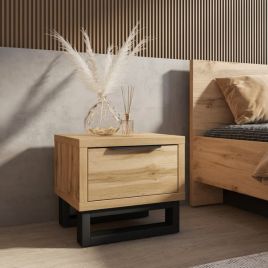 Bedside Table - BOZENA Nightstand Oak Wotan 55cm