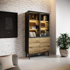 Display Rack - HONG Display Cabinet Oak Evoke & Black 100cm