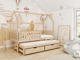 Single Bed - YORKSHIRE Wooden 3ft Bed with Trundle and Foam Mattresses Pine