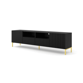 TV Cabinet - CONFREY TV Unit with 2 Drawer Black 200cm