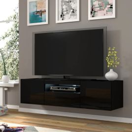 AURIELLE TV Cabinet Black Gloss with LED 150cm