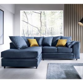 NIOMI Velvet 4 Seater L Shaped - Left Hand Facing Corner Sofa - Dark Blue
