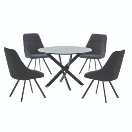 Erewash Marble Effect Round Dining Table with Black Metal Legs