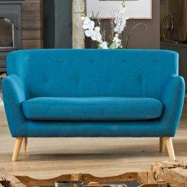 2 Seater Sofa - ELVERRA Fabric Sofa Light Legs - Teal