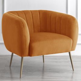 Armchair - LUMETTA Velvet Fabric Chair - Orange