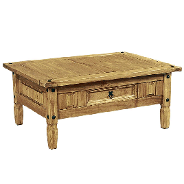 Waltham Distressed Solid Waxed Light Pine Coffee Table with Drawer - Natural