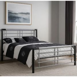 Atlanta Black & Silver Metal Bed Frame - 4ft6 Double