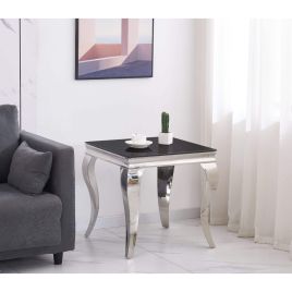 Modern Elegance Brighton Stainless Steel Lamp Side Table with Black Glass Top - Silver