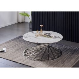 Elegance Elevated Brighton Marble Top Coffee Table Stainless Steel Base - Silver Finish