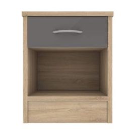 Bedside Table - CONTEMPORARY Nightstand Natural Oak with Grey Gloss 40cm