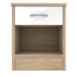 Bedside Table - CONTEMPORARY Nightstand Natural Oak with White Gloss 40cm