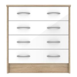 BLACKPOOL White Chest of Drawers - Medium-sized, 4 Drawers
