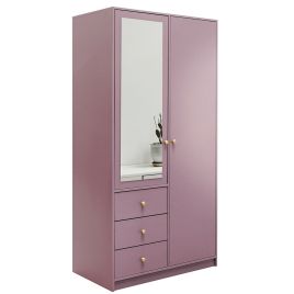 ELVIRO 2 Door Mirrored Wardrobe with 3 Drawers Purple - 100cm